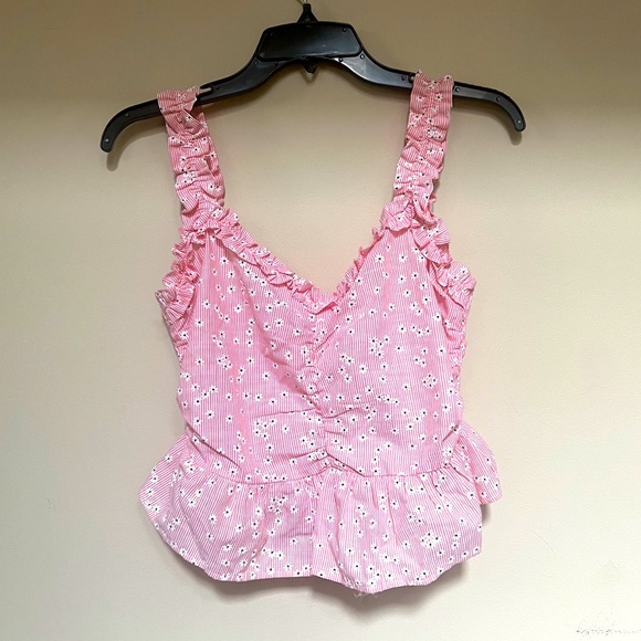 Lush Tops - NWT Lush Pink Stripe Floral Peplum Crop Top